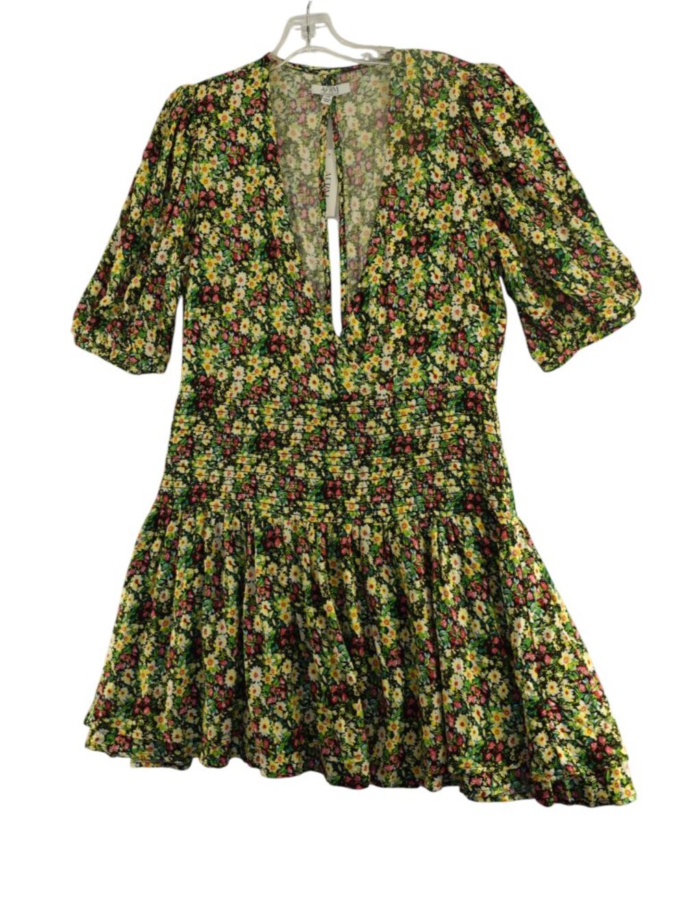 AFRM brand mini dress featuring a vibrant floral green garden print size L NWT
